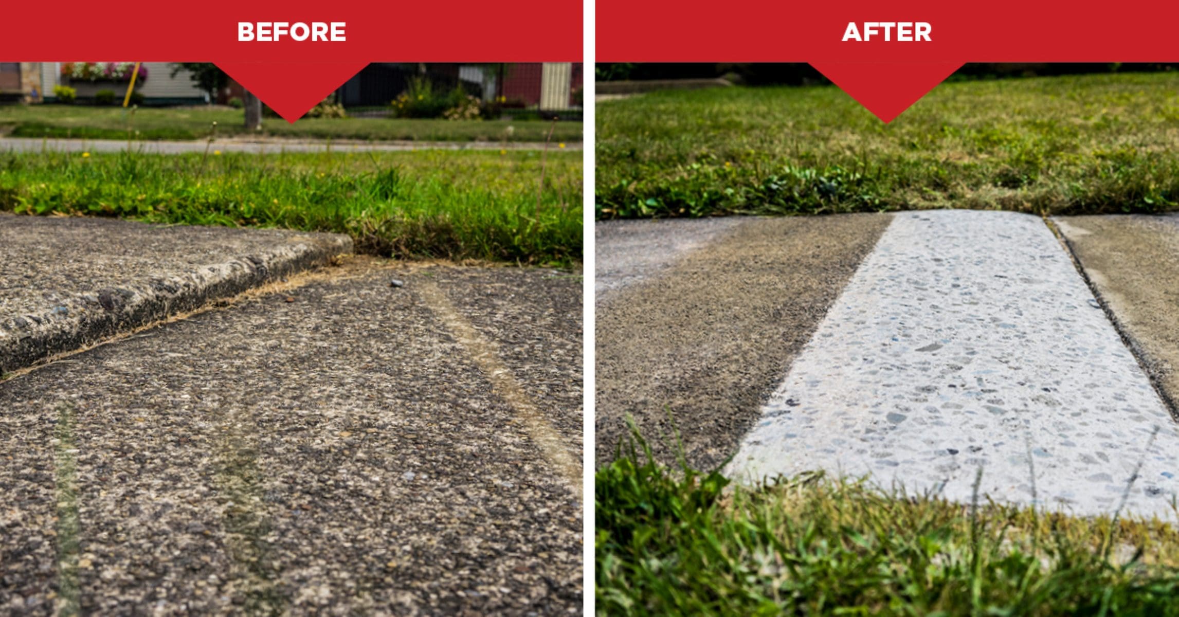 Before and after sidewalk concrete shaving result